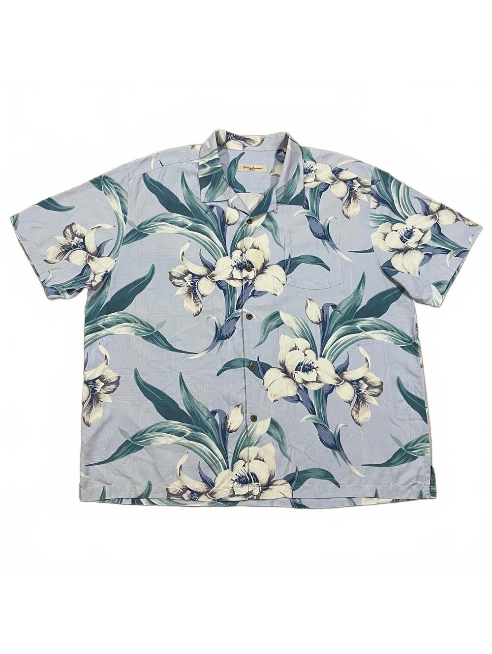 Tommy Bahama Men's Hawaiian Silk Shirt 3XL Light Blue Floral
